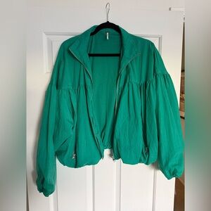 Free People Retro Teal Bomber Jacket